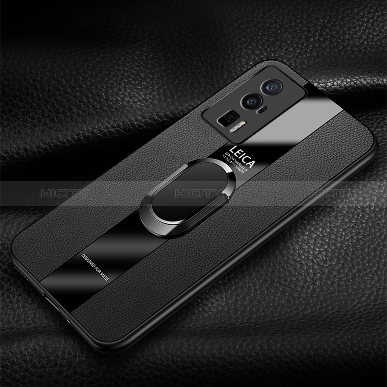 Coque Silicone Gel Motif Cuir Housse Etui avec Support Bague Anneau Aimante Magnetique PB2 pour Xiaomi Poco F5 Pro 5G Plus