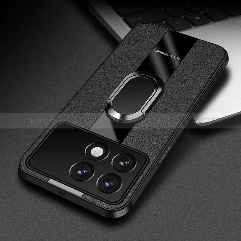 Coque Silicone Gel Motif Cuir Housse Etui avec Support Bague Anneau Aimante Magnetique PB3 pour Xiaomi Redmi K70 Pro 5G Noir Plus