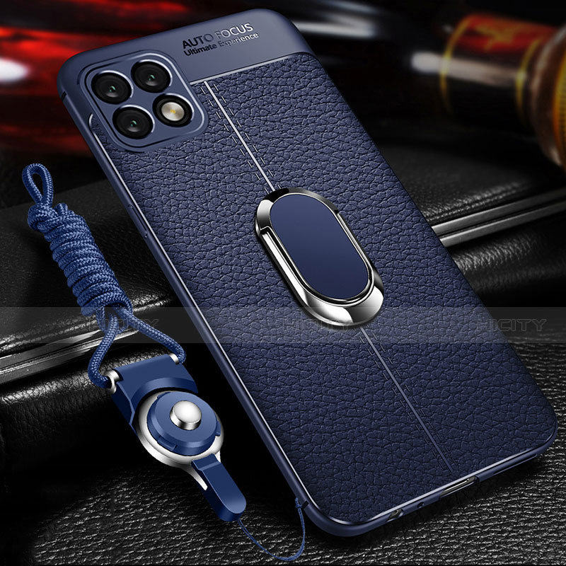 Coque Silicone Gel Motif Cuir Housse Etui avec Support Bague Anneau Aimante Magnetique pour Huawei Enjoy 20 5G Plus