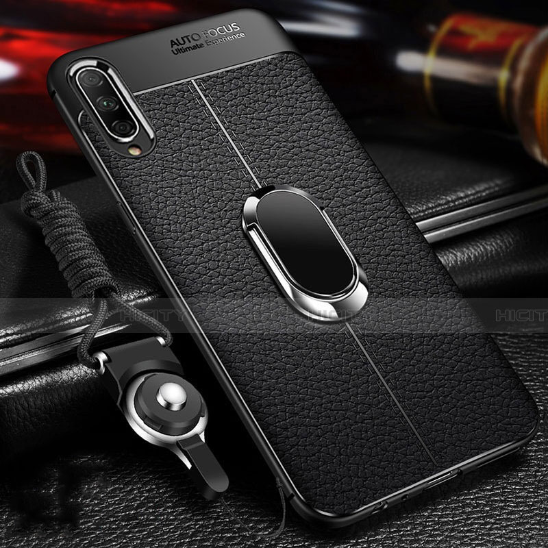 Coque Silicone Gel Motif Cuir Housse Etui avec Support Bague Anneau Aimante Magnetique pour Huawei Honor 9X Pro Noir Plus