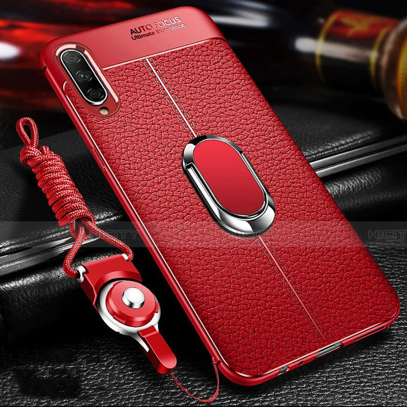 Coque Silicone Gel Motif Cuir Housse Etui avec Support Bague Anneau Aimante Magnetique pour Huawei Honor 9X Pro Rouge Plus