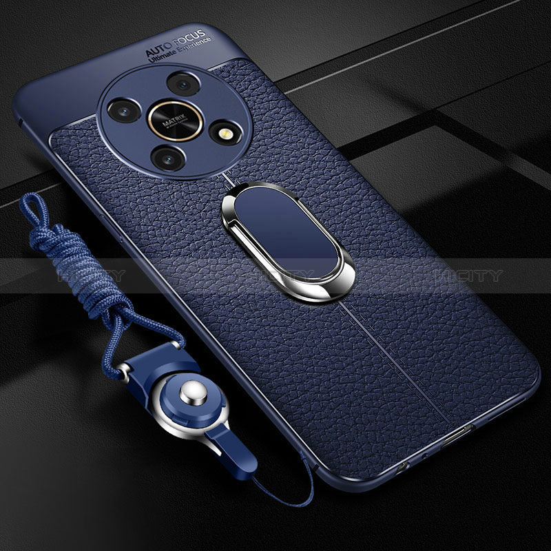 Coque Silicone Gel Motif Cuir Housse Etui avec Support Bague Anneau Aimante Magnetique pour Huawei Honor Magic4 Lite 5G Plus