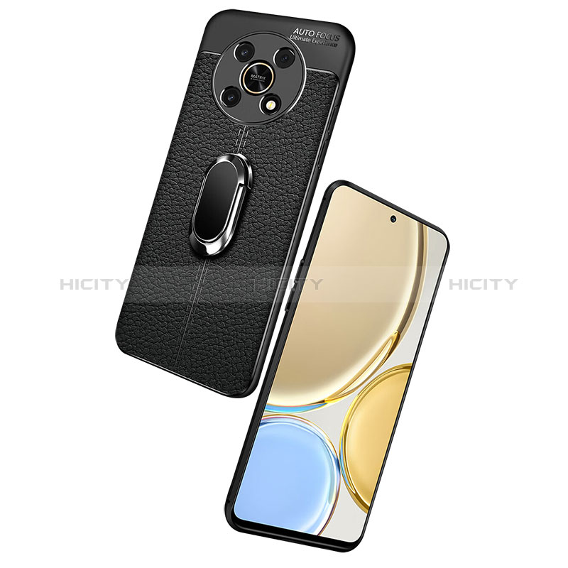 Coque Silicone Gel Motif Cuir Housse Etui avec Support Bague Anneau Aimante Magnetique pour Huawei Honor Magic4 Lite 5G Plus