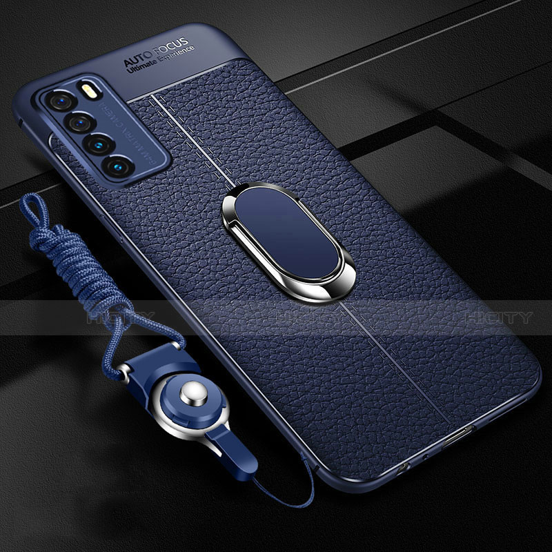 Coque Silicone Gel Motif Cuir Housse Etui avec Support Bague Anneau Aimante Magnetique pour Huawei Honor Play4 5G Plus