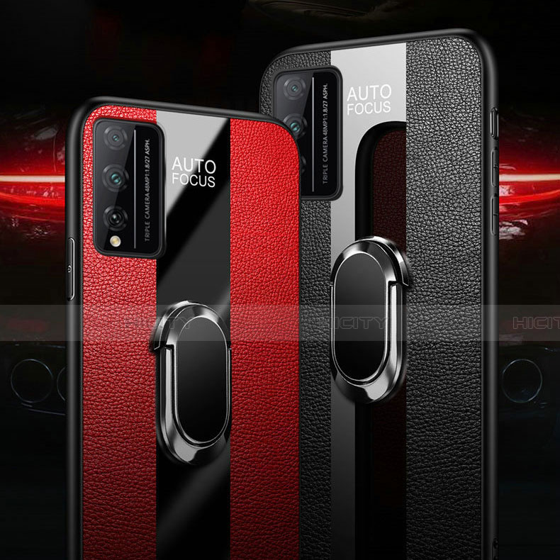 Coque Silicone Gel Motif Cuir Housse Etui avec Support Bague Anneau Aimante Magnetique pour Huawei Honor Play4T Pro Plus