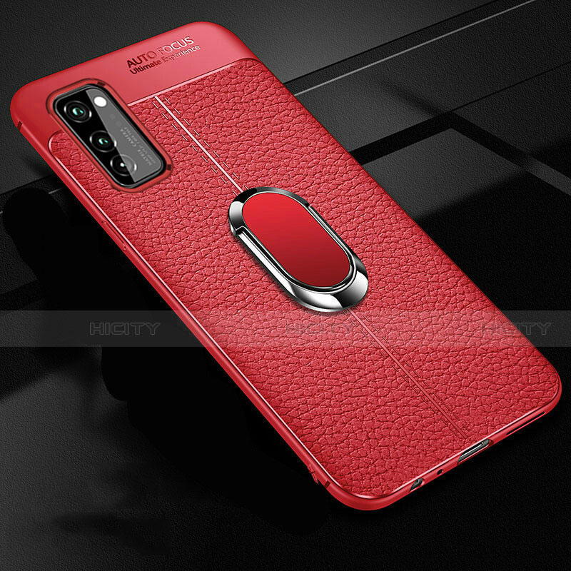 Coque Silicone Gel Motif Cuir Housse Etui avec Support Bague Anneau Aimante Magnetique pour Huawei Honor V30 Pro 5G Plus