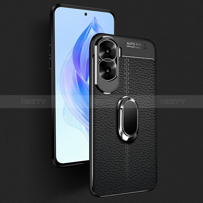 Coque Silicone Gel Motif Cuir Housse Etui avec Support Bague Anneau Aimante Magnetique pour Huawei Honor X50i 5G Plus