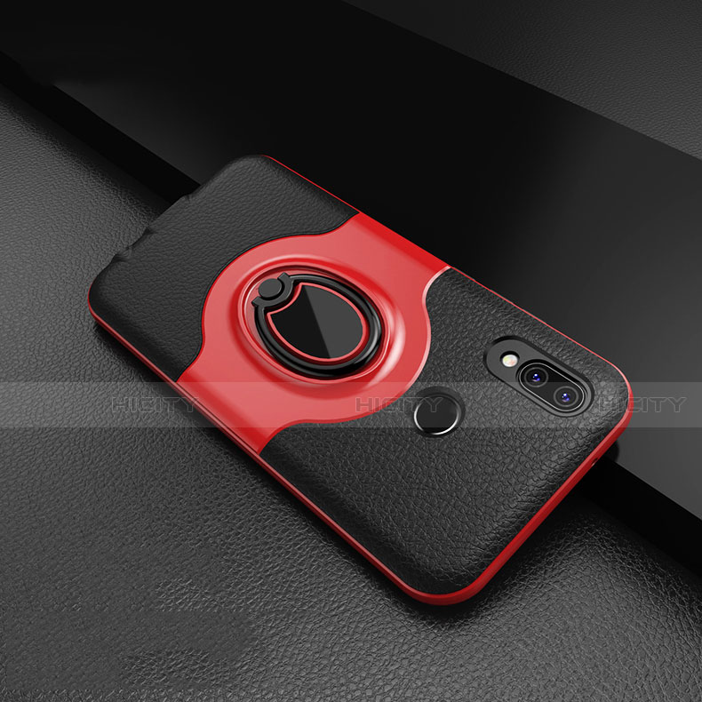 Coque Silicone Gel Motif Cuir Housse Etui avec Support Bague Anneau Aimante Magnetique pour Huawei Nova 3e Rouge Plus