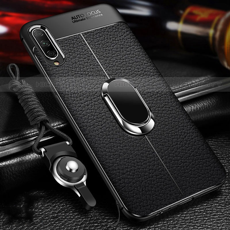 Coque Silicone Gel Motif Cuir Housse Etui avec Support Bague Anneau Aimante Magnetique pour Huawei Y9s Noir Plus