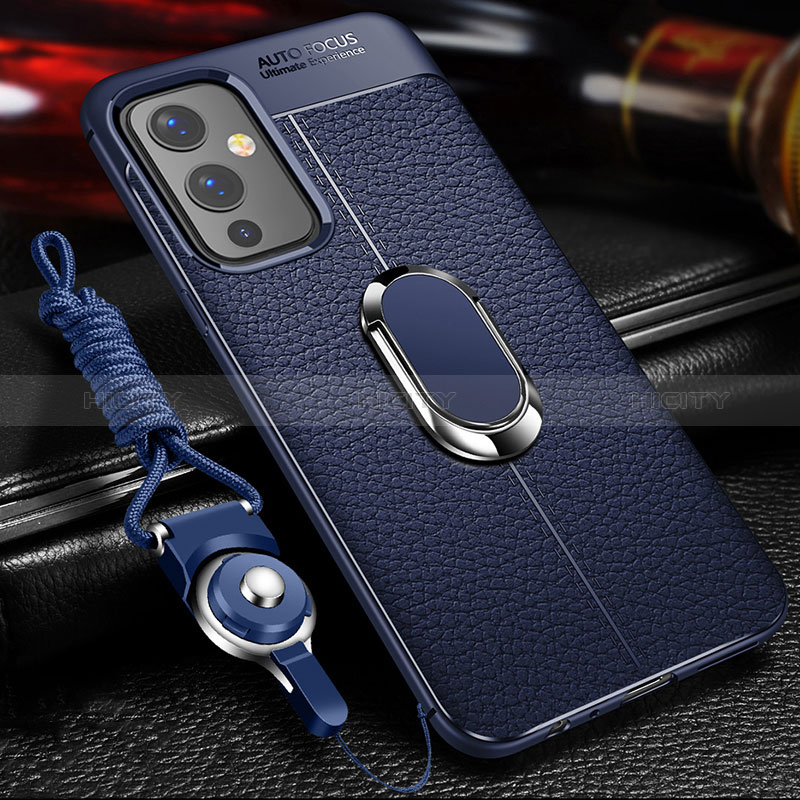 Coque Silicone Gel Motif Cuir Housse Etui avec Support Bague Anneau Aimante Magnetique pour OnePlus 9 5G Plus