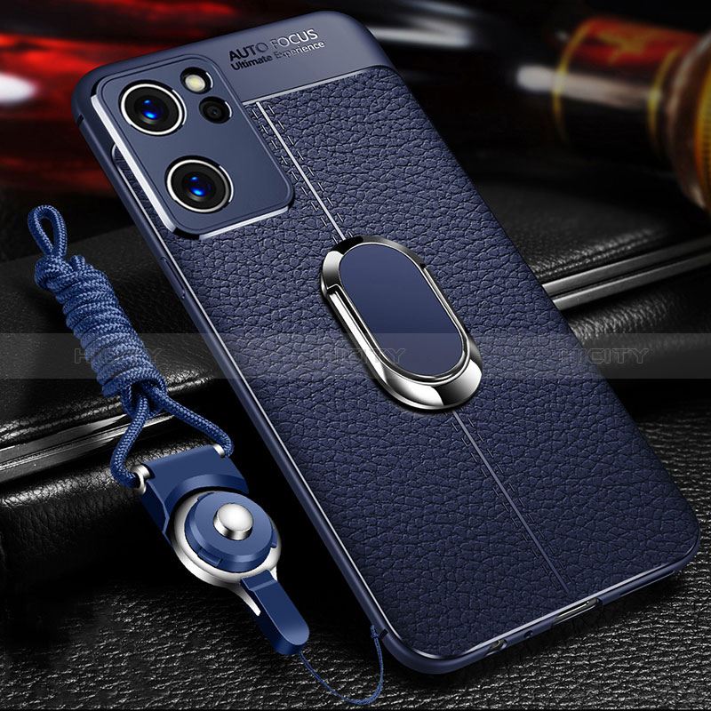 Coque Silicone Gel Motif Cuir Housse Etui avec Support Bague Anneau Aimante Magnetique pour OnePlus Nord CE 2 5G Bleu Plus