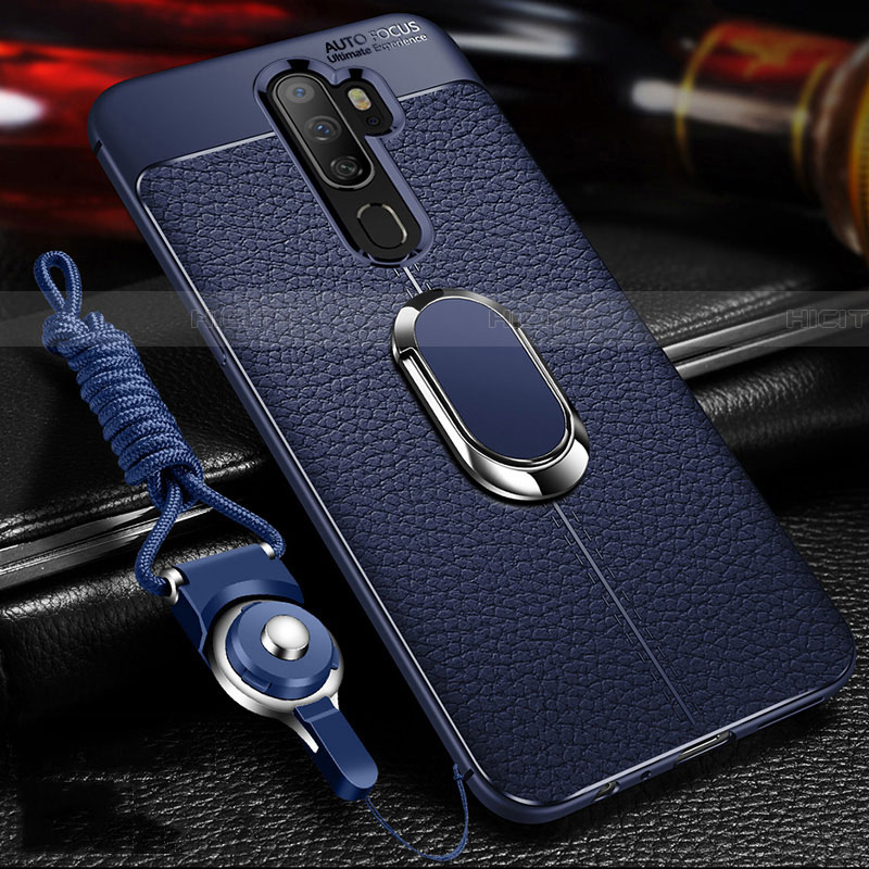 Coque Silicone Gel Motif Cuir Housse Etui avec Support Bague Anneau Aimante Magnetique pour Oppo A11 Plus