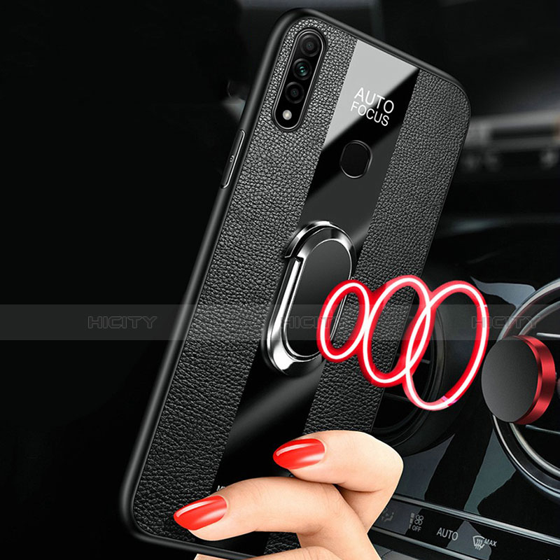 Coque Silicone Gel Motif Cuir Housse Etui avec Support Bague Anneau Aimante Magnetique pour Oppo A31 Plus