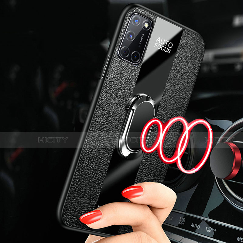 Coque Silicone Gel Motif Cuir Housse Etui avec Support Bague Anneau Aimante Magnetique pour Oppo A72 Plus