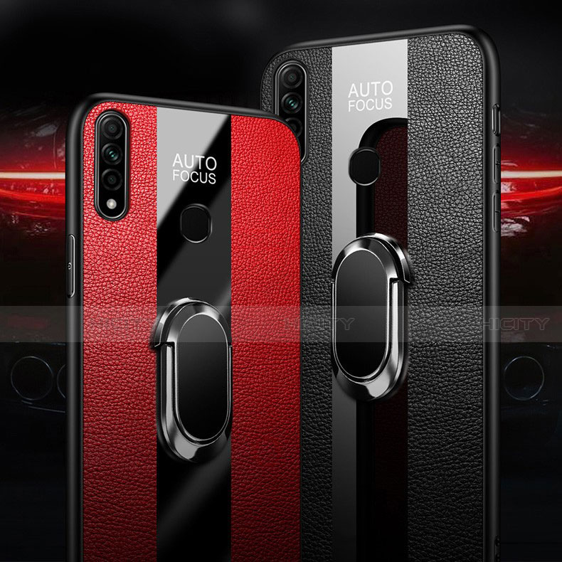 Coque Silicone Gel Motif Cuir Housse Etui avec Support Bague Anneau Aimante Magnetique pour Oppo A8 Plus