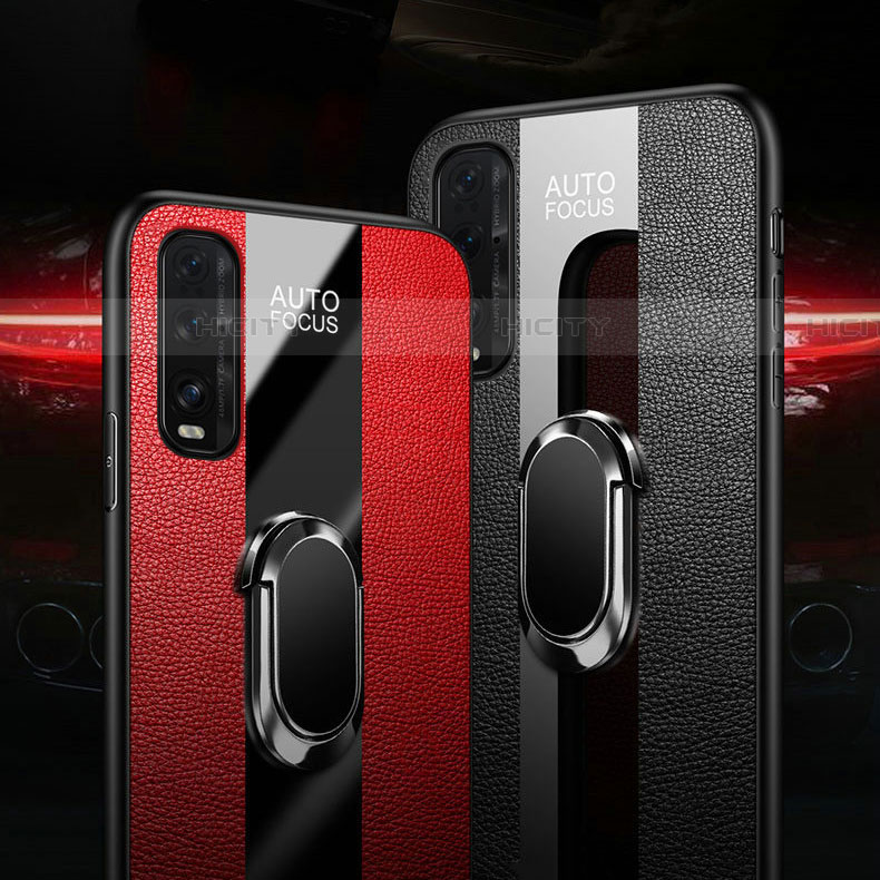 Coque Silicone Gel Motif Cuir Housse Etui avec Support Bague Anneau Aimante Magnetique pour Oppo Find X2 Plus