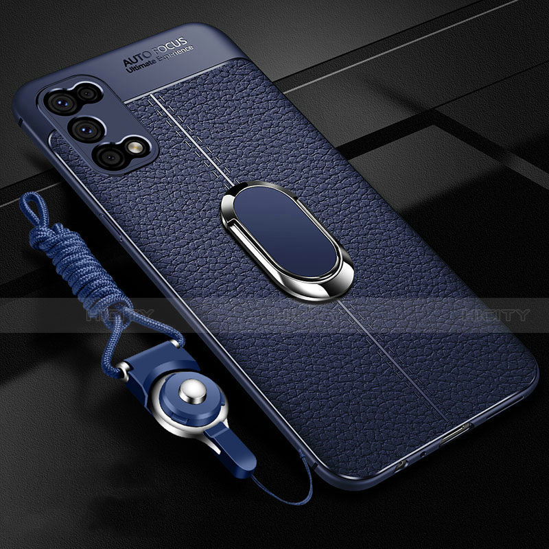 Coque Silicone Gel Motif Cuir Housse Etui avec Support Bague Anneau Aimante Magnetique pour Oppo K7x 5G Bleu Plus