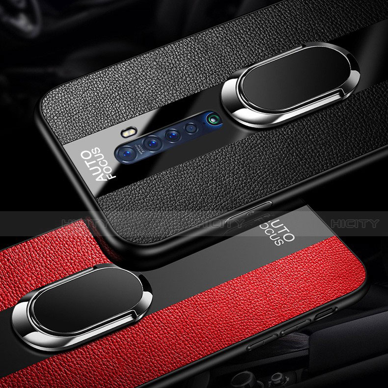 Coque Silicone Gel Motif Cuir Housse Etui avec Support Bague Anneau Aimante Magnetique pour Oppo Reno2 Plus