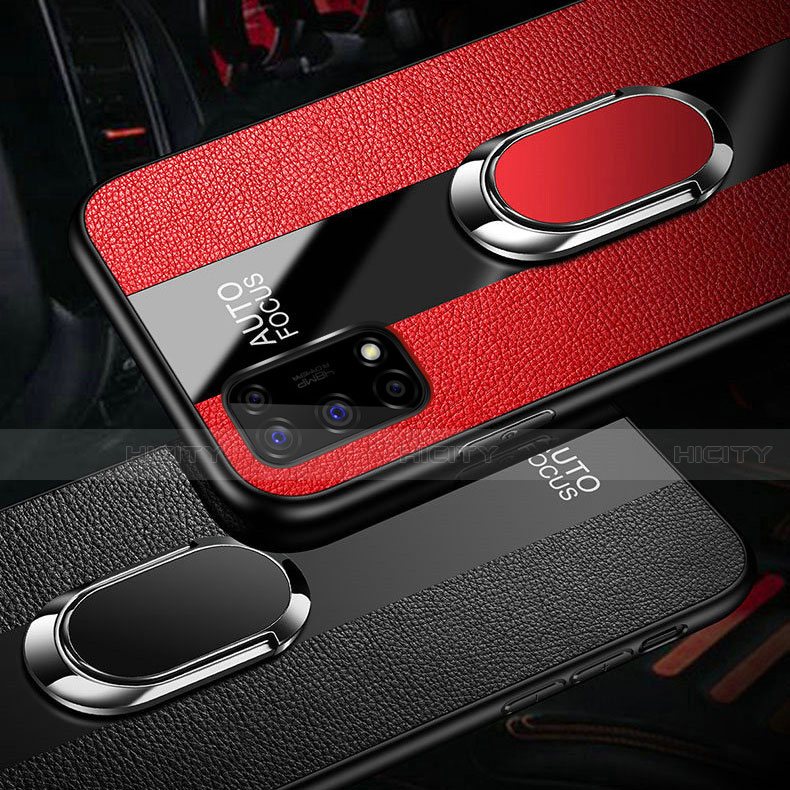 Coque Silicone Gel Motif Cuir Housse Etui avec Support Bague Anneau Aimante Magnetique pour Realme Q2 Pro 5G Plus