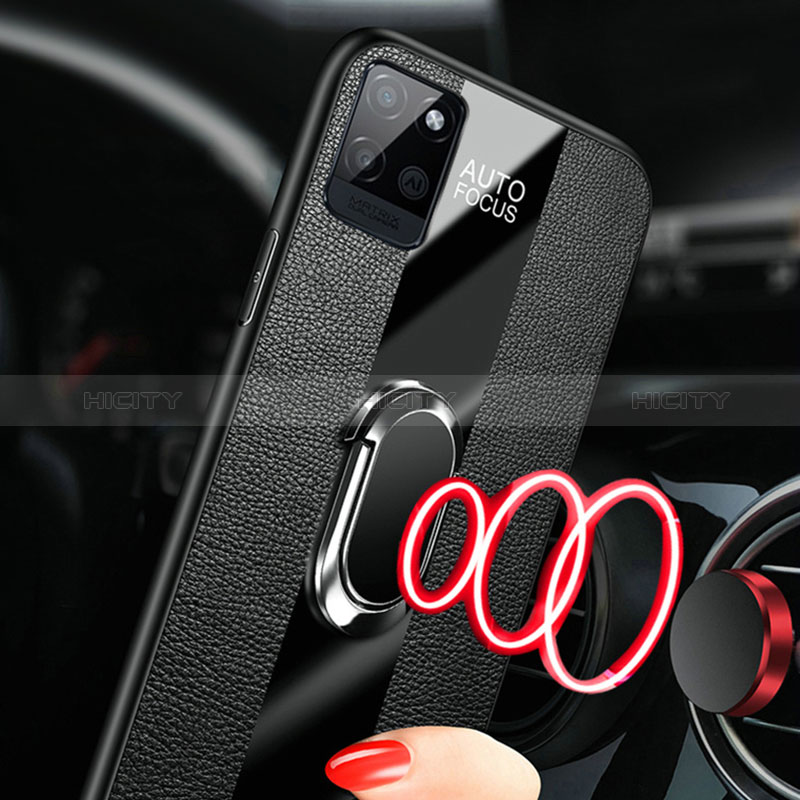 Coque Silicone Gel Motif Cuir Housse Etui avec Support Bague Anneau Aimante Magnetique pour Realme V11s 5G Plus