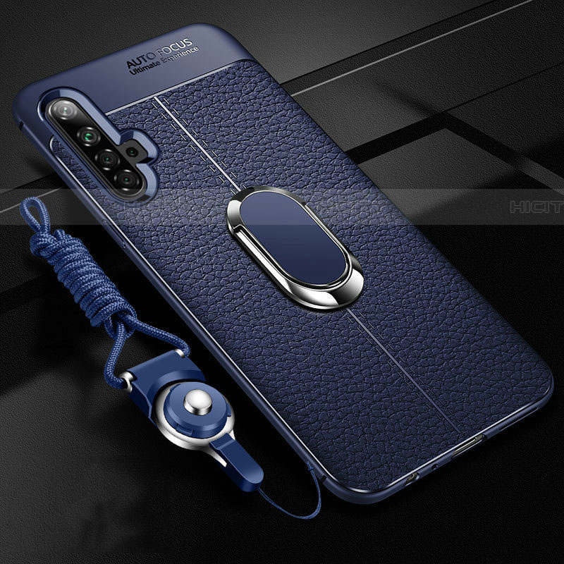 Coque Silicone Gel Motif Cuir Housse Etui avec Support Bague Anneau Aimante Magnetique pour Realme X3 SuperZoom Bleu Plus