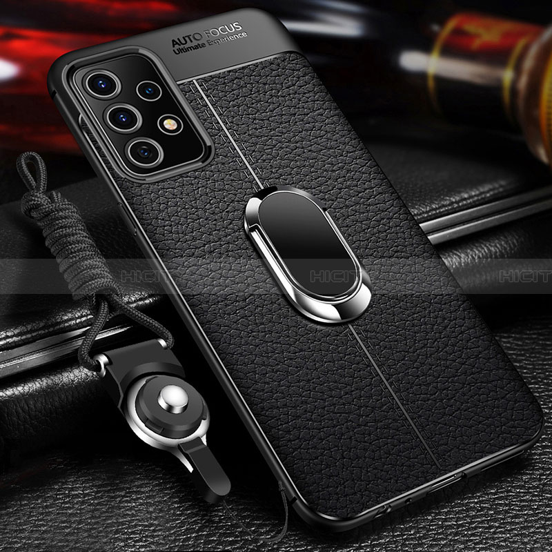 Coque Silicone Gel Motif Cuir Housse Etui avec Support Bague Anneau Aimante Magnetique pour Samsung Galaxy A23 4G Noir Plus