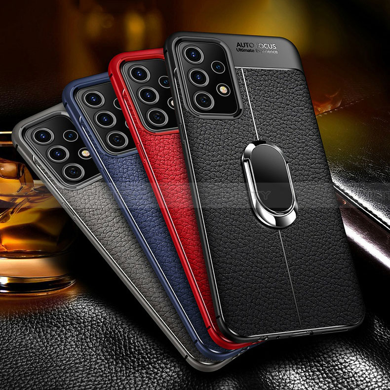 Coque Silicone Gel Motif Cuir Housse Etui avec Support Bague Anneau Aimante Magnetique pour Samsung Galaxy A23 4G Plus