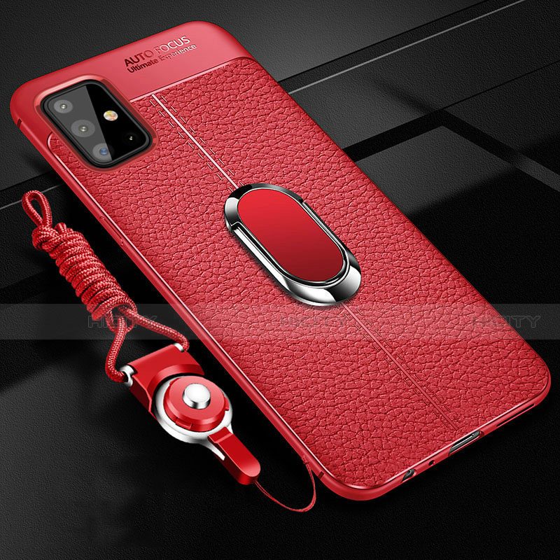 Coque Silicone Gel Motif Cuir Housse Etui avec Support Bague Anneau Aimante Magnetique pour Samsung Galaxy A51 4G Plus