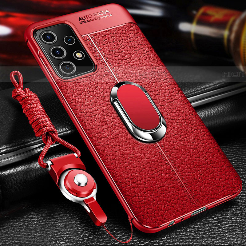 Coque Silicone Gel Motif Cuir Housse Etui avec Support Bague Anneau Aimante Magnetique pour Samsung Galaxy A52 4G Plus