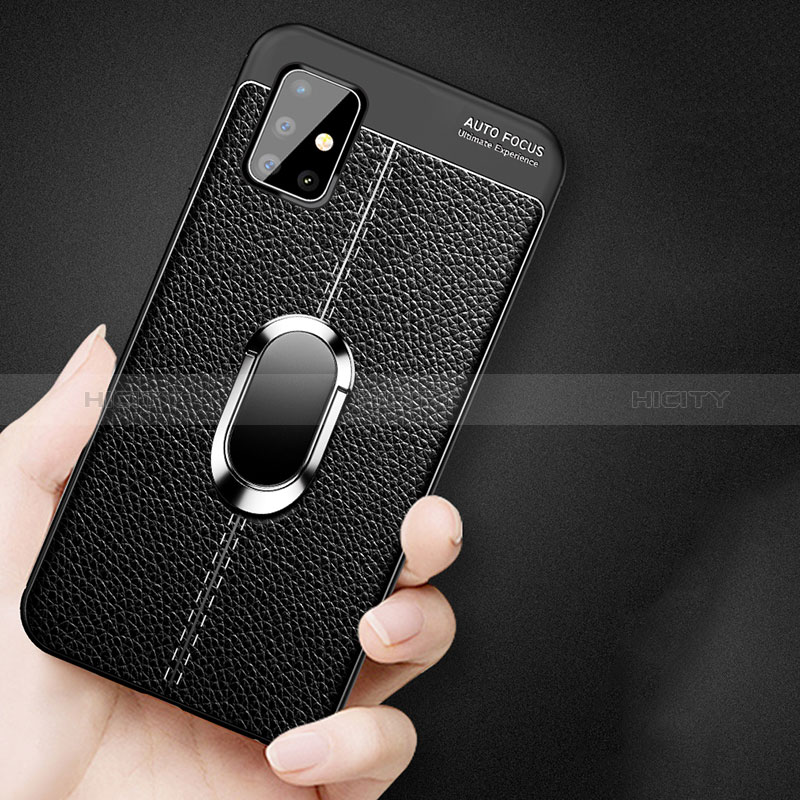 Coque Silicone Gel Motif Cuir Housse Etui avec Support Bague Anneau Aimante Magnetique pour Samsung Galaxy A71 4G A715 Plus