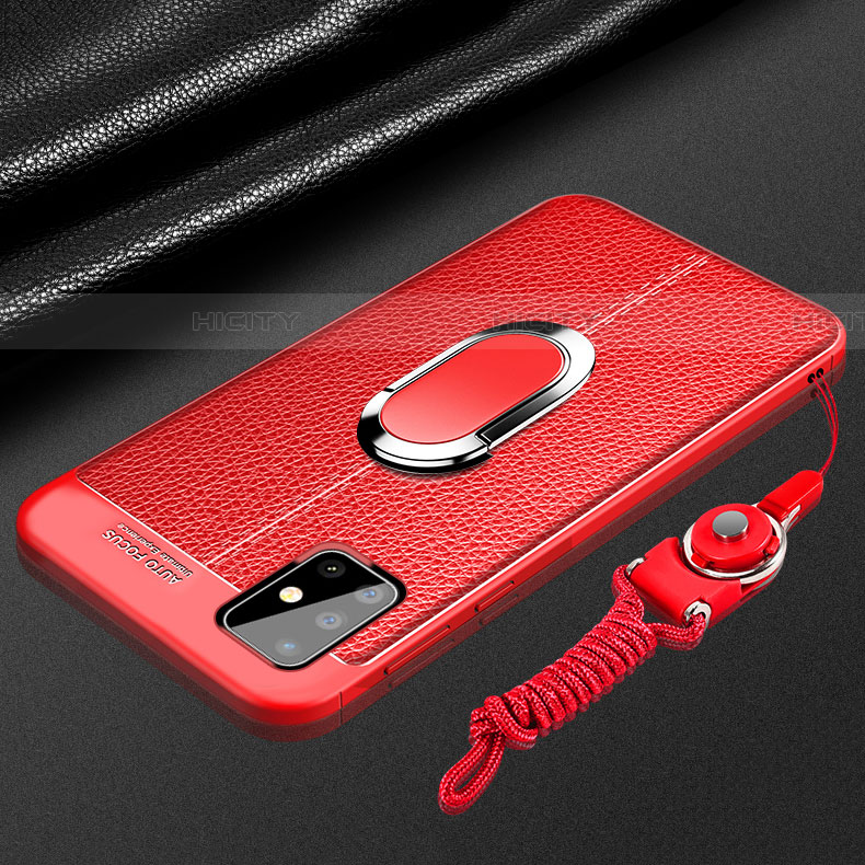 Coque Silicone Gel Motif Cuir Housse Etui avec Support Bague Anneau Aimante Magnetique pour Samsung Galaxy A71 5G Plus