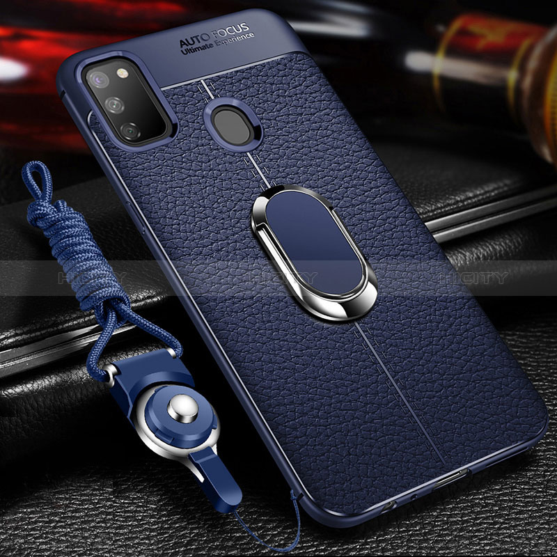 Coque Silicone Gel Motif Cuir Housse Etui avec Support Bague Anneau Aimante Magnetique pour Samsung Galaxy M21 Plus