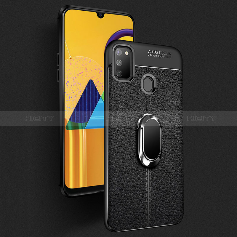 Coque Silicone Gel Motif Cuir Housse Etui avec Support Bague Anneau Aimante Magnetique pour Samsung Galaxy M30s Plus