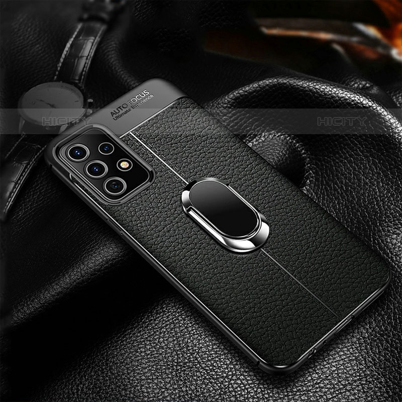 Coque Silicone Gel Motif Cuir Housse Etui avec Support Bague Anneau Aimante Magnetique pour Samsung Galaxy M32 5G Plus