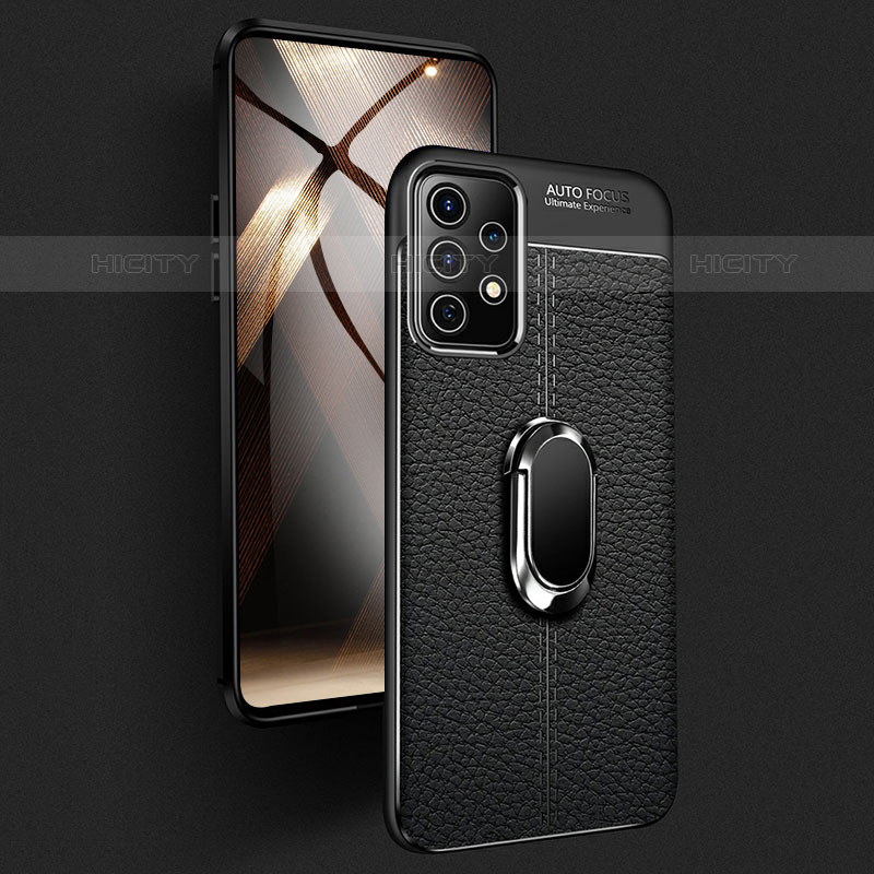 Coque Silicone Gel Motif Cuir Housse Etui avec Support Bague Anneau Aimante Magnetique pour Samsung Galaxy M32 5G Plus