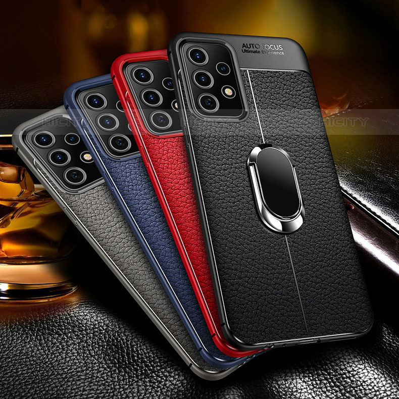 Coque Silicone Gel Motif Cuir Housse Etui avec Support Bague Anneau Aimante Magnetique pour Samsung Galaxy M32 5G Plus