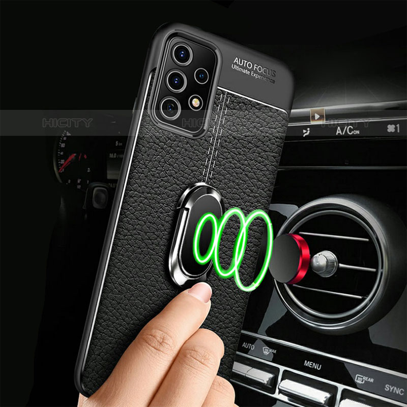 Coque Silicone Gel Motif Cuir Housse Etui avec Support Bague Anneau Aimante Magnetique pour Samsung Galaxy M32 5G Plus