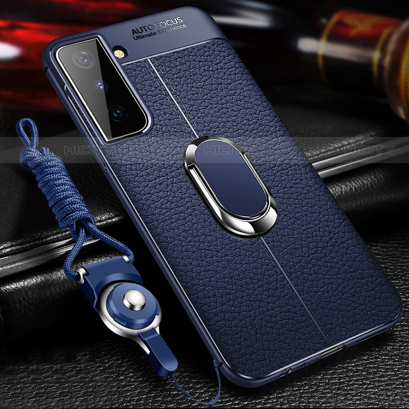 Coque Silicone Gel Motif Cuir Housse Etui avec Support Bague Anneau Aimante Magnetique pour Samsung Galaxy S22 Plus 5G Plus