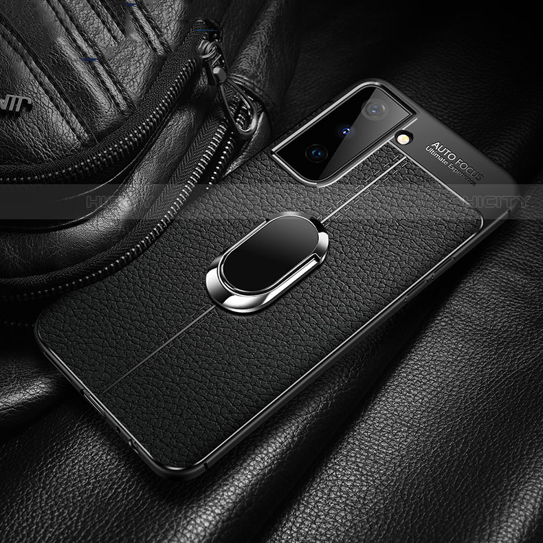 Coque Silicone Gel Motif Cuir Housse Etui avec Support Bague Anneau Aimante Magnetique pour Samsung Galaxy S22 Plus 5G Plus