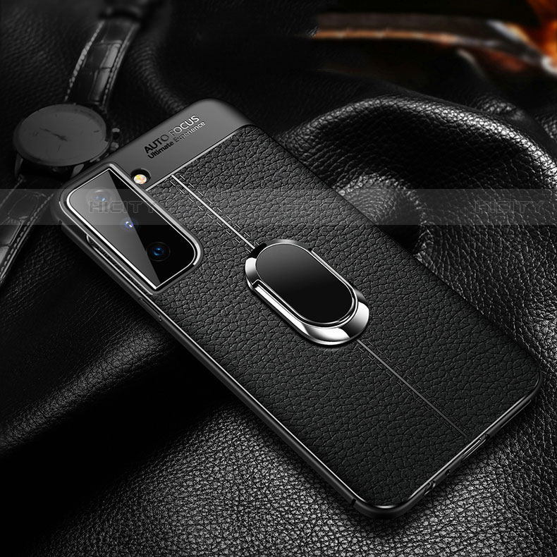 Coque Silicone Gel Motif Cuir Housse Etui avec Support Bague Anneau Aimante Magnetique pour Samsung Galaxy S22 Plus 5G Plus