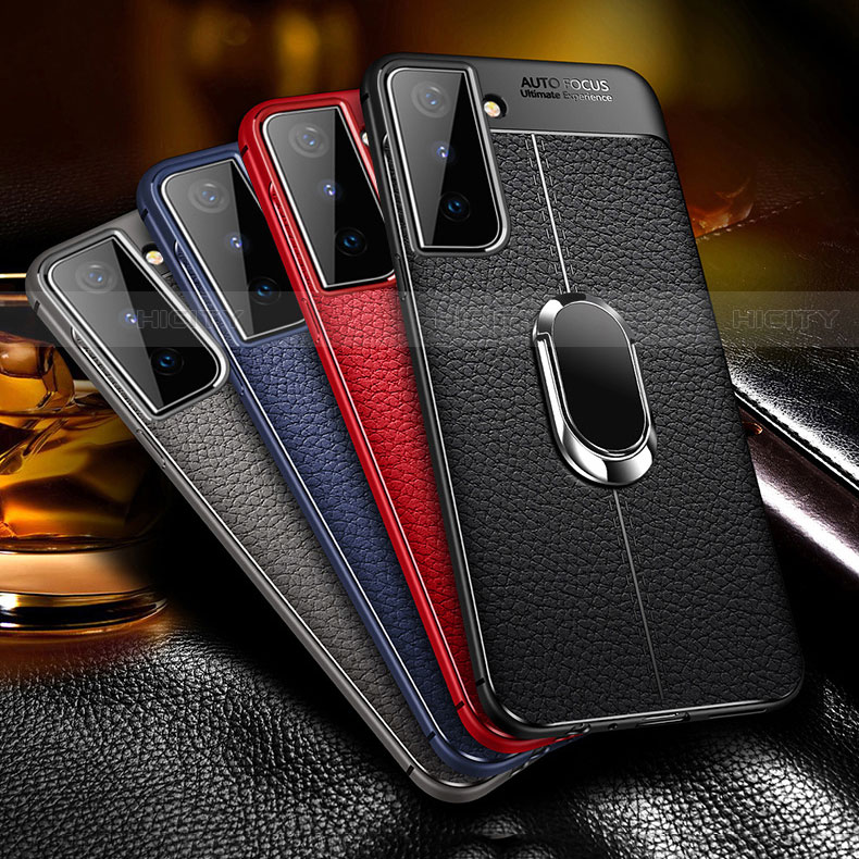 Coque Silicone Gel Motif Cuir Housse Etui avec Support Bague Anneau Aimante Magnetique pour Samsung Galaxy S22 Plus 5G Plus