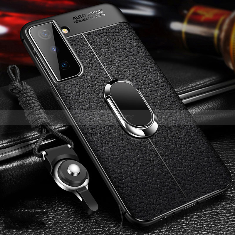 Coque Silicone Gel Motif Cuir Housse Etui avec Support Bague Anneau Aimante Magnetique pour Samsung Galaxy S24 5G Plus