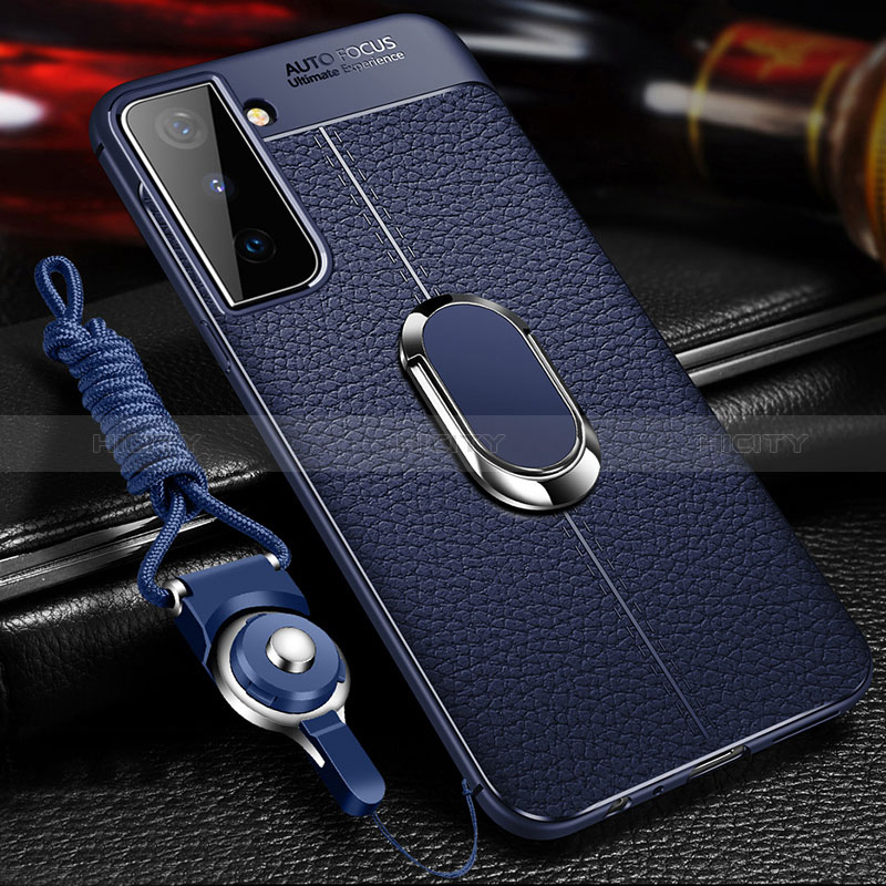 Coque Silicone Gel Motif Cuir Housse Etui avec Support Bague Anneau Aimante Magnetique pour Samsung Galaxy S24 Plus 5G Plus