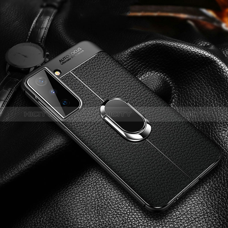 Coque Silicone Gel Motif Cuir Housse Etui avec Support Bague Anneau Aimante Magnetique pour Samsung Galaxy S24 Plus 5G Plus