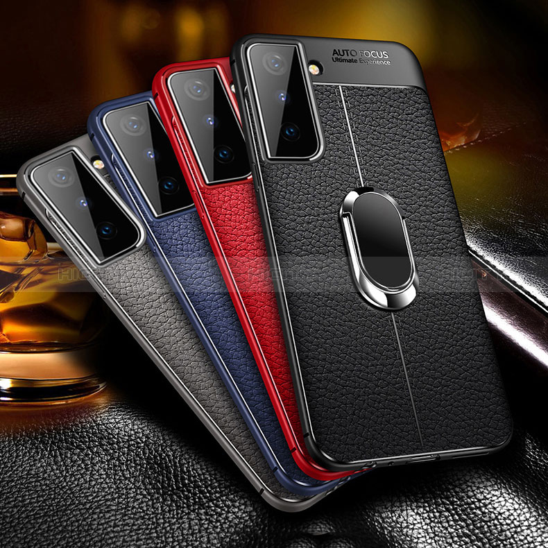 Coque Silicone Gel Motif Cuir Housse Etui avec Support Bague Anneau Aimante Magnetique pour Samsung Galaxy S24 Plus 5G Plus