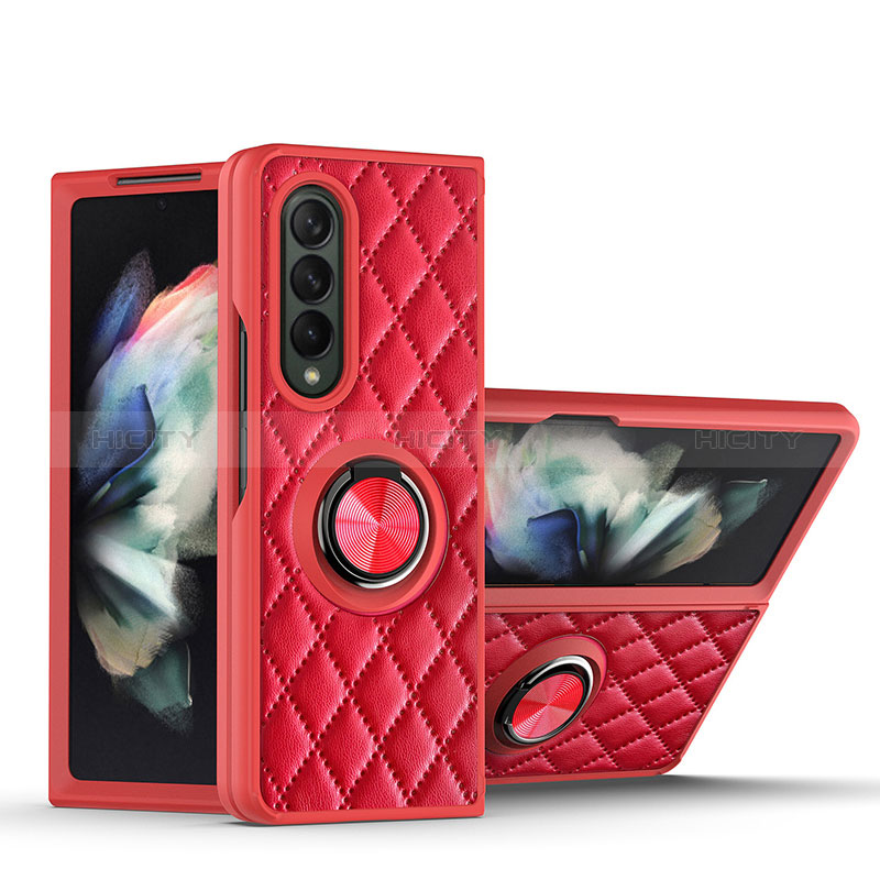 Coque Silicone Gel Motif Cuir Housse Etui avec Support Bague Anneau Aimante Magnetique pour Samsung Galaxy Z Fold3 5G Plus