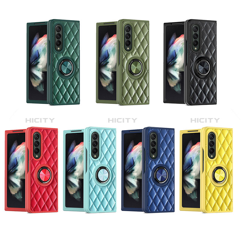 Coque Silicone Gel Motif Cuir Housse Etui avec Support Bague Anneau Aimante Magnetique pour Samsung Galaxy Z Fold3 5G Plus