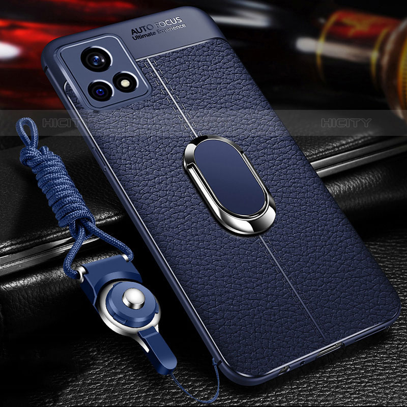 Coque Silicone Gel Motif Cuir Housse Etui avec Support Bague Anneau Aimante Magnetique pour Vivo iQOO U3x 5G Plus