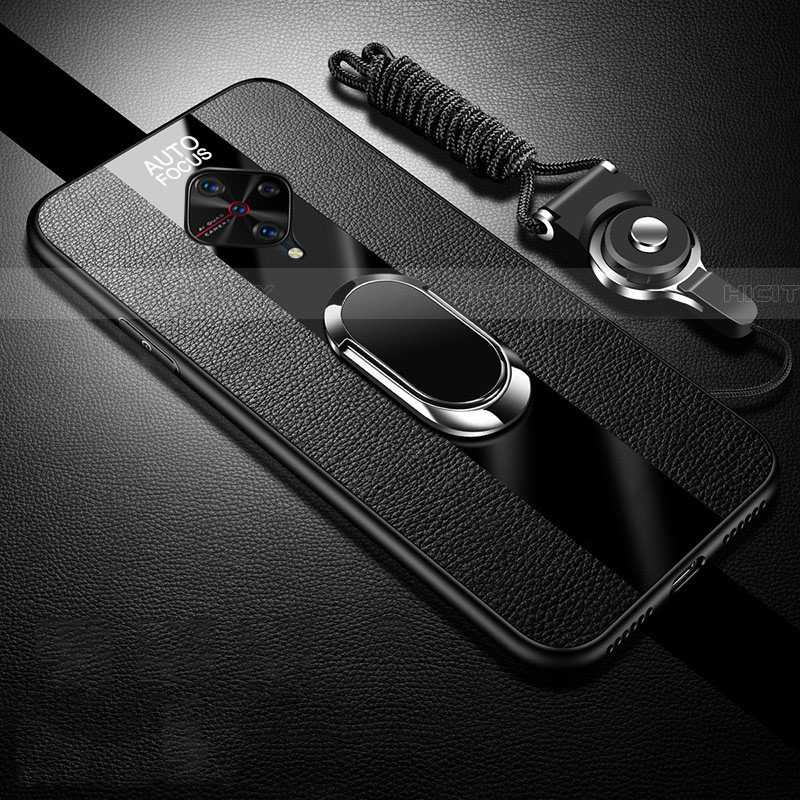 Coque Silicone Gel Motif Cuir Housse Etui avec Support Bague Anneau Aimante Magnetique pour Vivo S1 Pro Plus