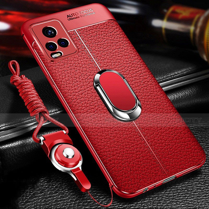 Coque Silicone Gel Motif Cuir Housse Etui avec Support Bague Anneau Aimante Magnetique pour Vivo V20 Pro 5G Plus